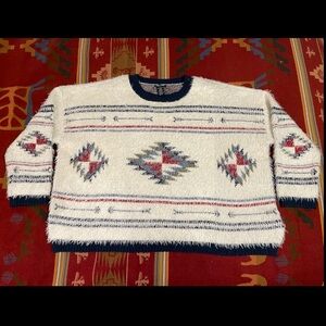 Wrangler Retro Fuzzy Knit Sweater White XXL Oversized Southwestern Western